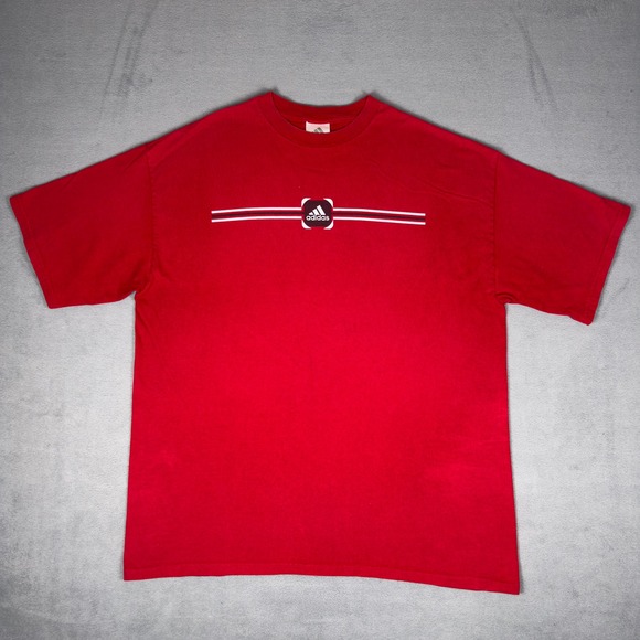 adidas Other - Y2K Adidas Center Logo Red T-Shirt Mens XL Short Sleeve Three Stripe Tee Cotton